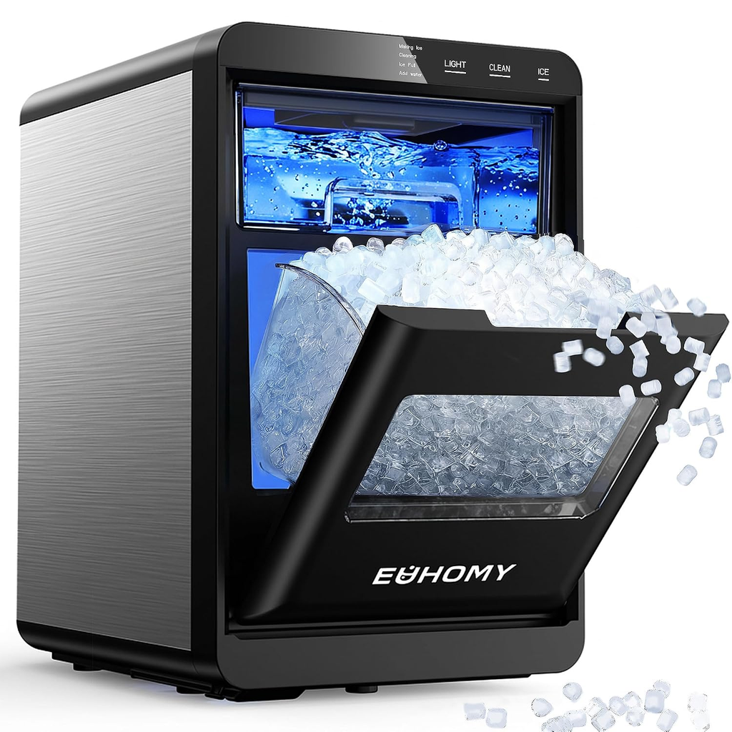Black Countertop Pebble Ice Maker – Makes 40lbs Chewable Nugget Ice Daily, Ready in 7–10 Mins, Self-Cleaning