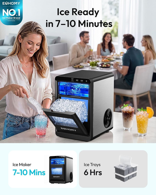 Black Countertop Pebble Ice Maker – Makes 40lbs Chewable Nugget Ice Daily, Ready in 7–10 Mins, Self-Cleaning