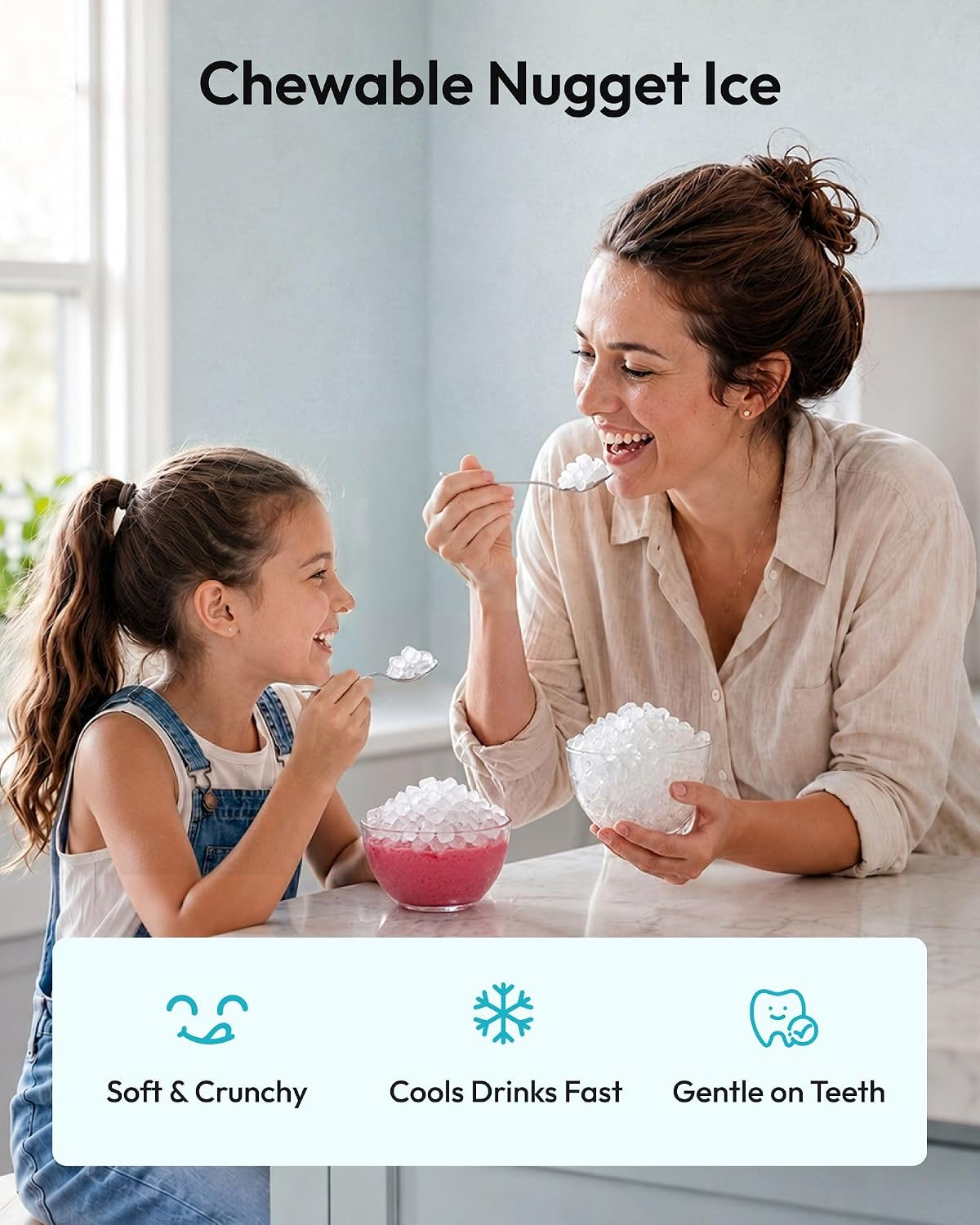 Black Countertop Pebble Ice Maker – Makes 40lbs Chewable Nugget Ice Daily, Ready in 7–10 Mins, Self-Cleaning